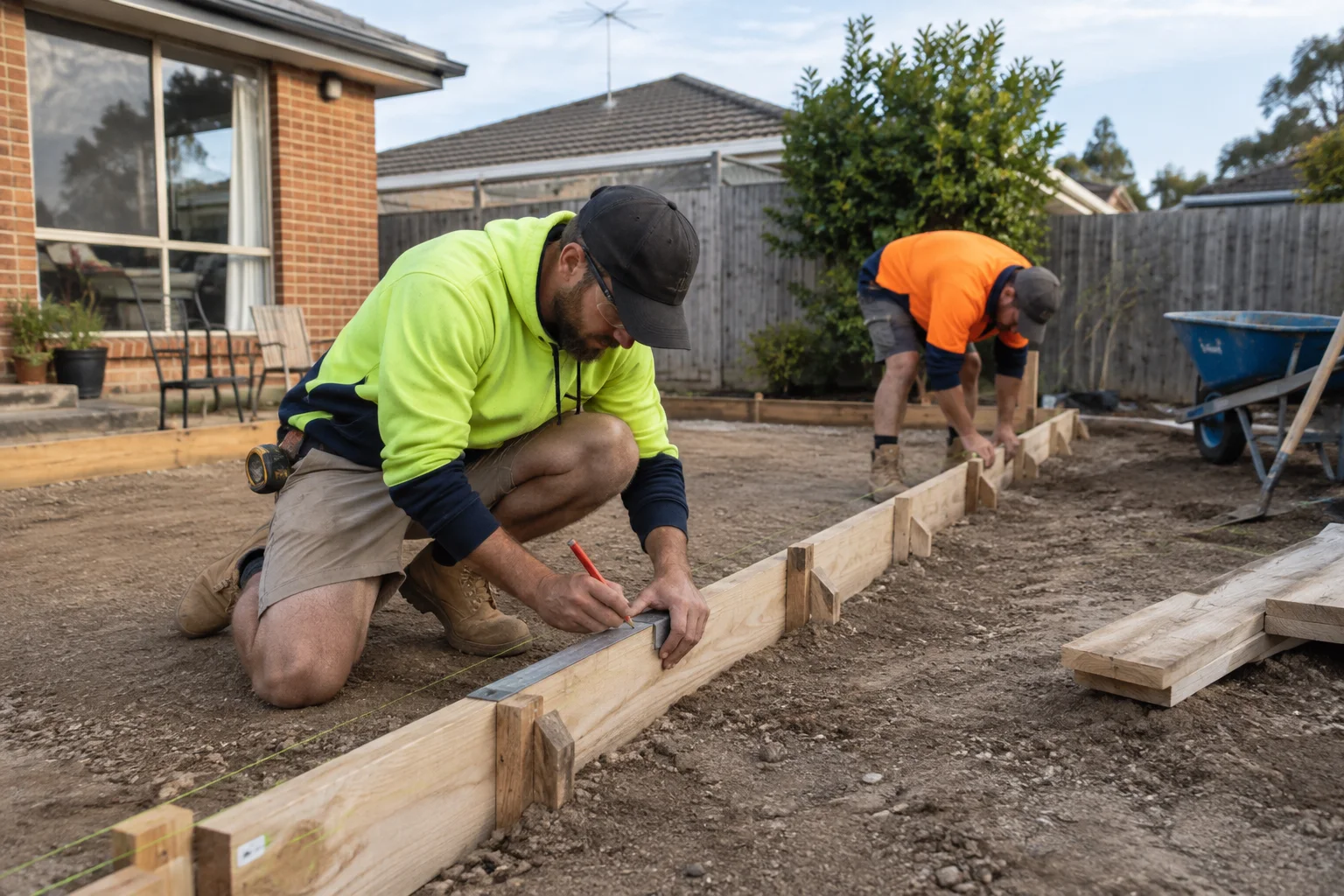Tradespeople working on corio in a Geelong-style residential setting
