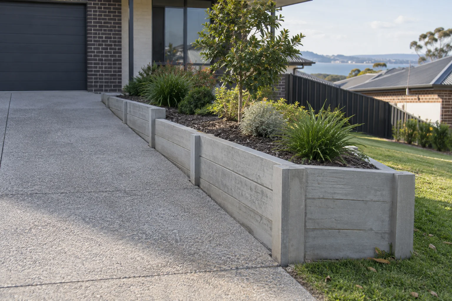 Finished retaining walls in a Geelong-style residential setting